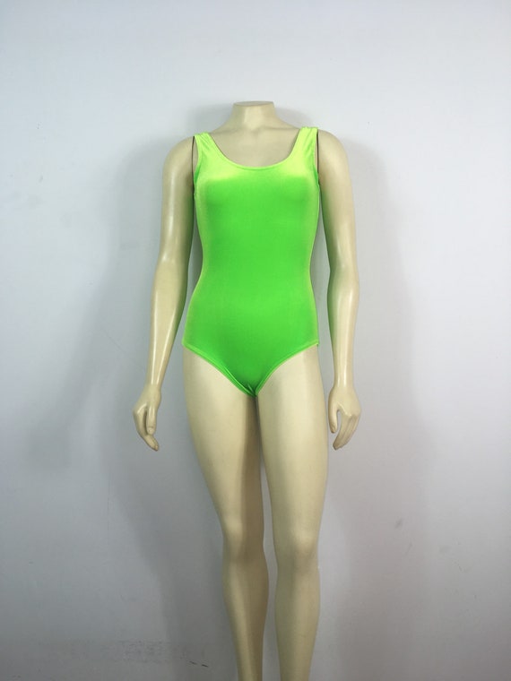 80s 90s Bodysuit| 90s Lime Green Plush Velvet Bod… - image 7