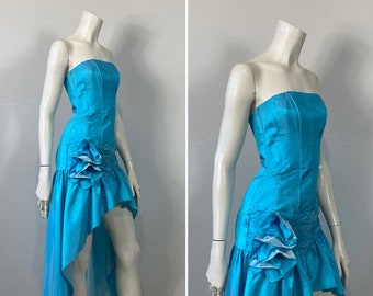 Y2K Prom Dress| Y2K Shimmering Turquoise High-Low Prom Dress| Gunne Sax by Jessica McClintock NWT