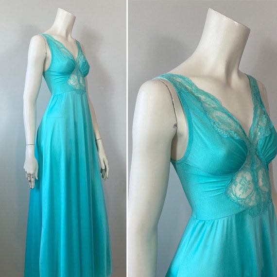 Enchanting 80s Turquoise Olga Bodysilk Nightgown Vintage Olga Nightgown  Captivating Cyan Elegance Nylon Satin & Lace Olga Nightgown S -  Canada