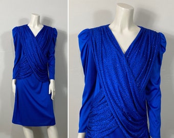 80s Drop Hip Royal Blue Dress| 80s Sparkling Royal Blue Date Night Dress| 80s Cocktail Dress|