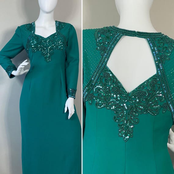 NWT Vintage Teal Beaded Sequin Plus Size Jovani Black Tie Evening Gown sz 18 Modern 1X Plus Size Vintage Formal Dress 18 1X