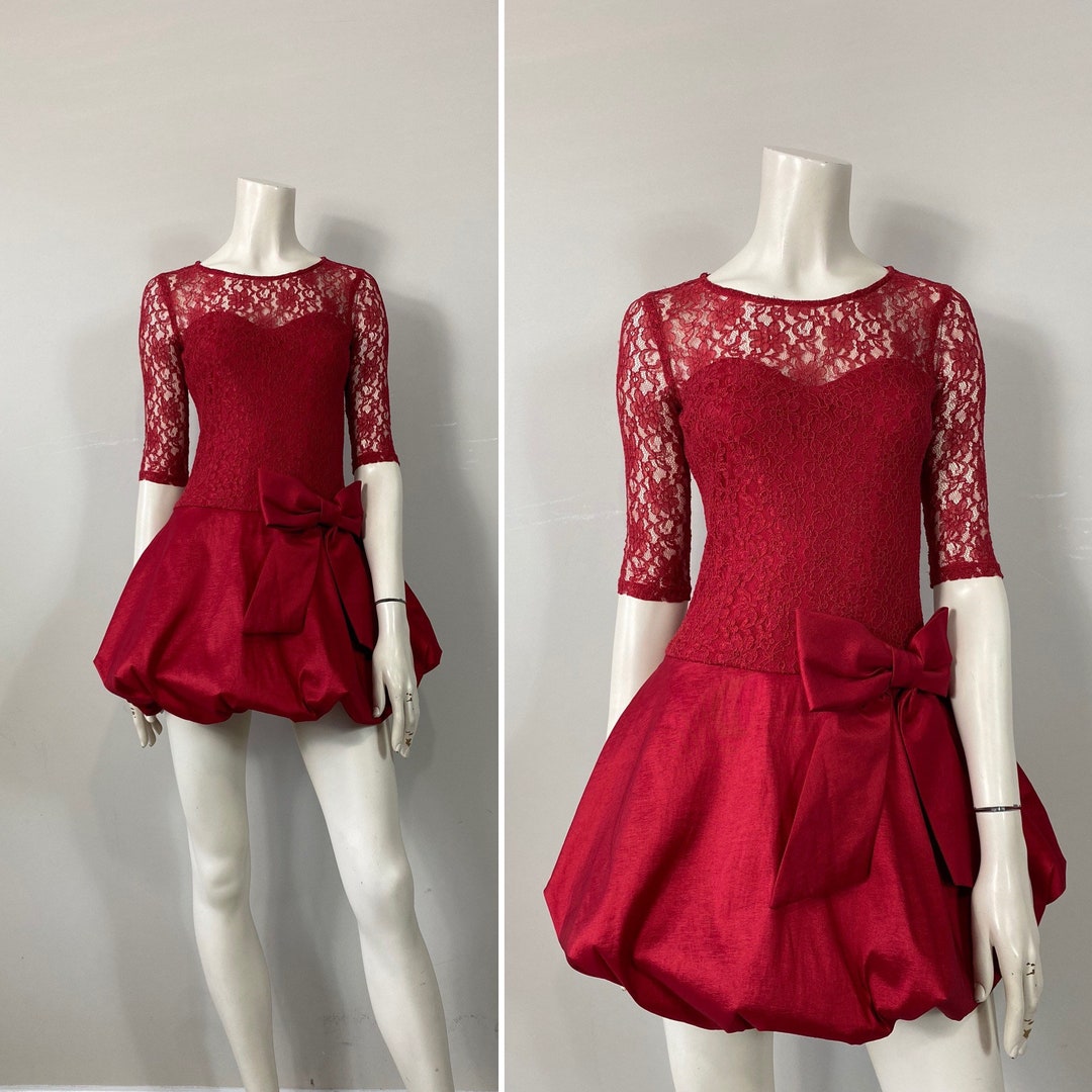 Y2K Prom Dress Y2k Red Teeze Me Semiformal Dress Red Lace Bubble Skirt Dress Vintage Prom Dress