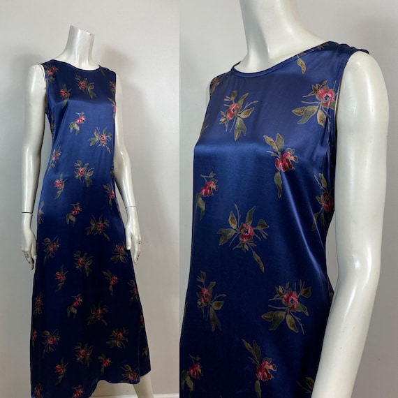 Vintage 90s Gap Long Blue Floral Satin Dress Sz Small - Etsy