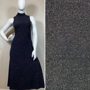 90s Sparkling Shimmering Stretch Knit Dress Size 8 fits M L XL  | Sleeveless Black Mock Turtleneck Dress