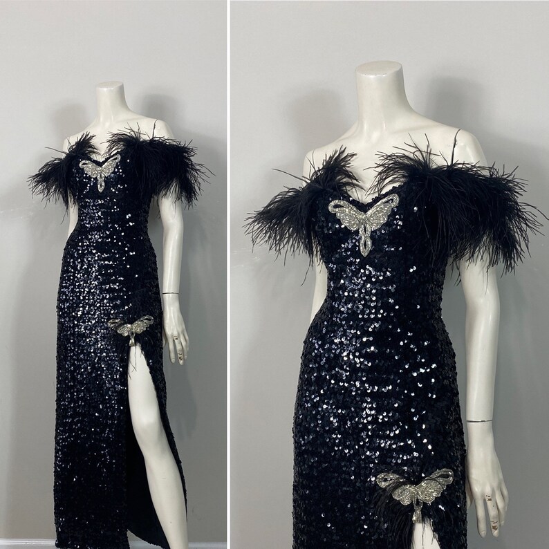 1940s Black Dress with Sequin and Beading Details