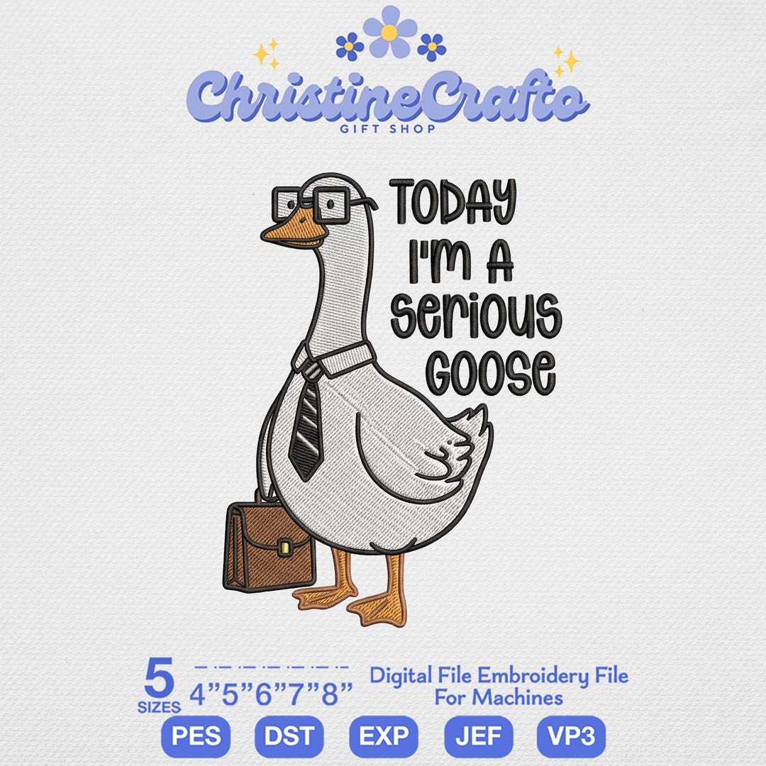 Serious Goose Embroidery Design, Funny Office Humor, Business Animal ...
