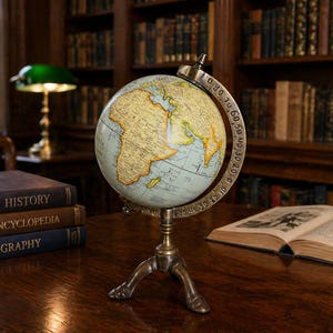 Classic Desk World Globe with Metal Stand – Vintage Rotating Earth Globe Decor for Office & Home