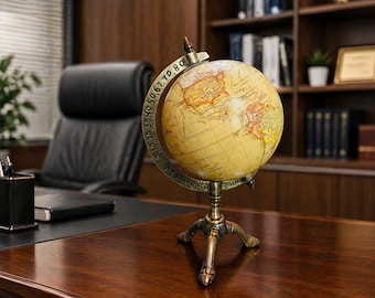 Globo terráqueo decorativo de mesa para el hogar, la oficina o el estudio. Globo terráqueo clásico de escritorio con soporte de metal.