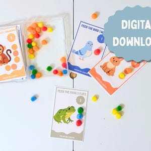 Montessori Task Box Printable | Feed the Animals Counting | Toddler Busy Box Cards | Fine Motor Skills Game | Preschool Learning PDF