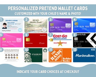 Personalized Pretend Play Cards for Kids | Custom Wallet Set | Kids Driver’s License, Credit Card, Membership Cards | Toddler Gift Idea