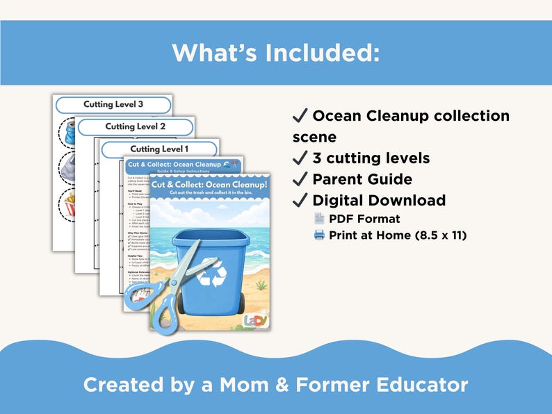 Scissor Skills Printable | Ocean Cleanup Cutting Practice Game PDF ...