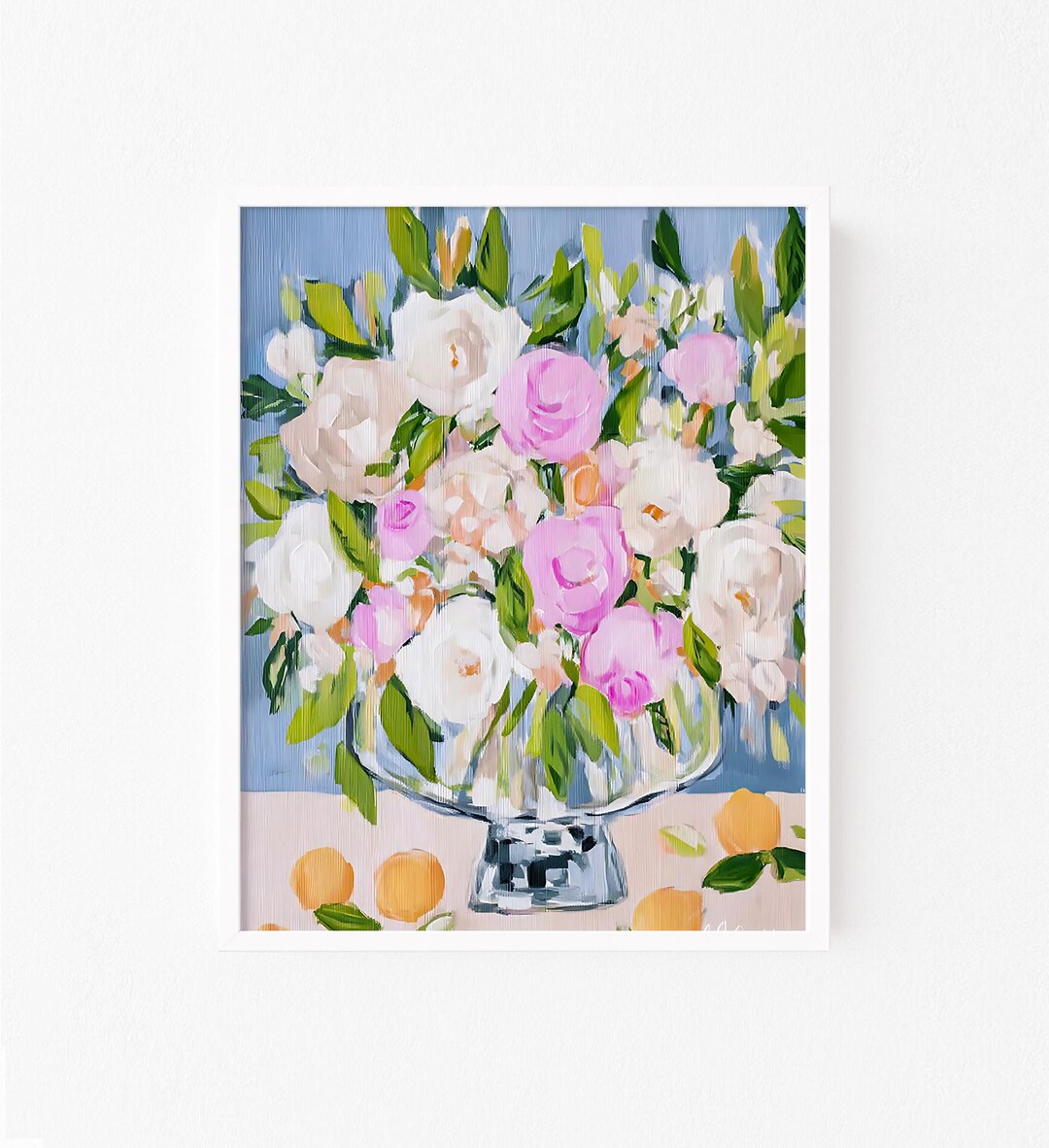 Peony and Rose Bouquet Wall Art Print - Pastel Floral Wall Decor ...