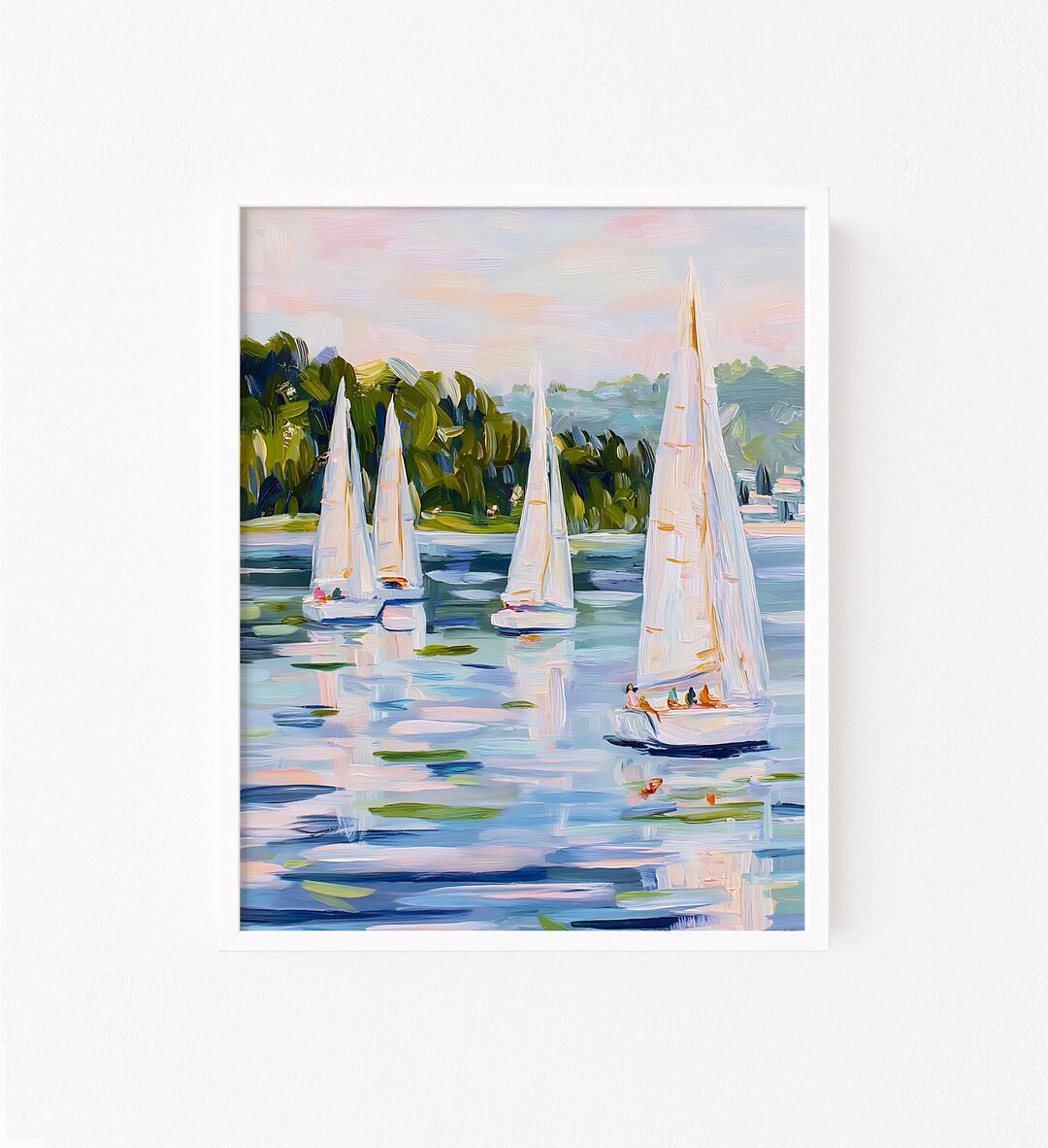 Abstract Nautical Graphics Coastal Sailboats Painting, Abstract Nautical Art Print (digital ...
