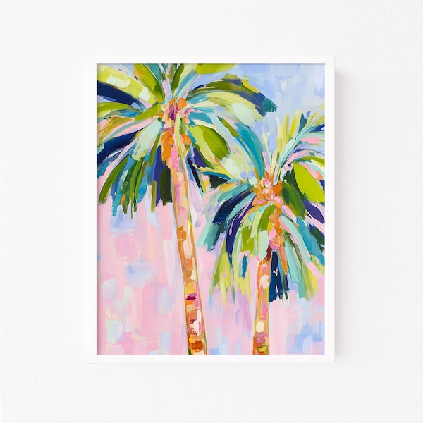 Tropical Palm Tree Wall Art, Abstract Palm Painting, Modern Coastal Painting, Beach House Wall Decor