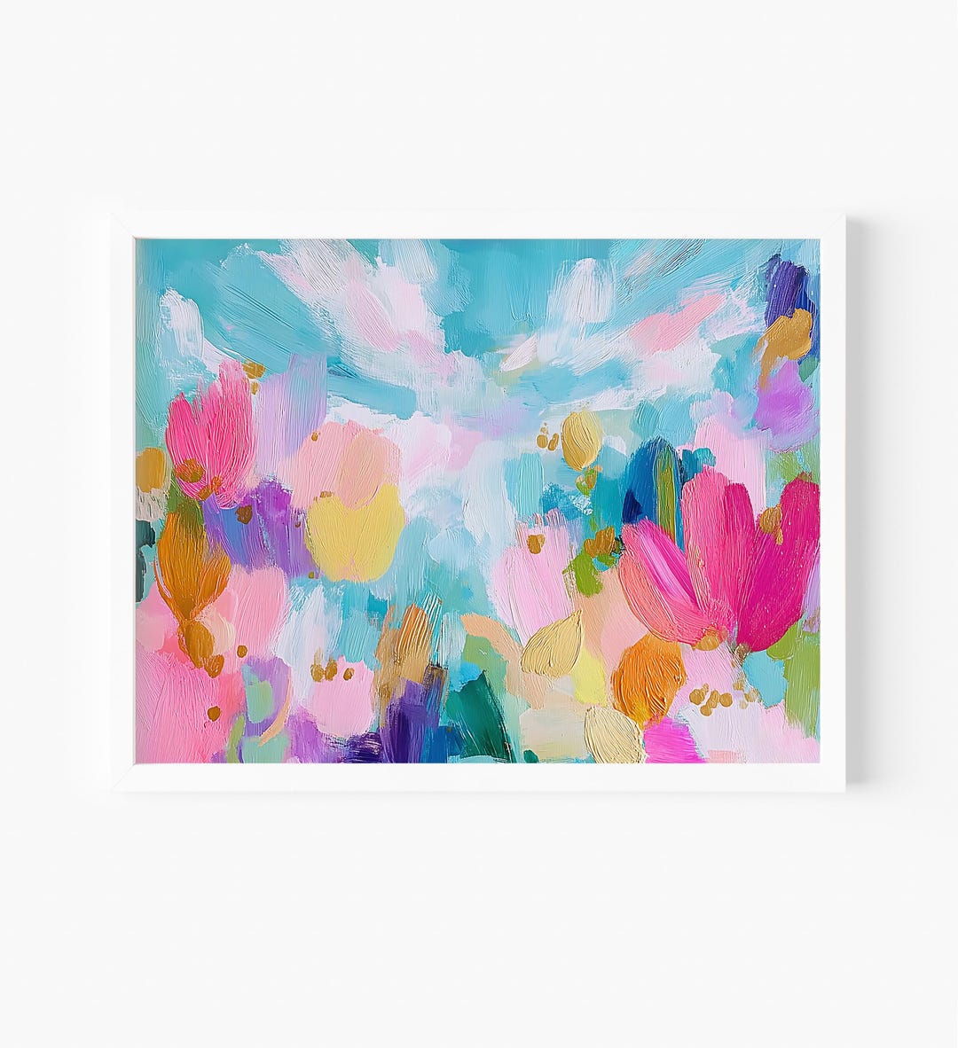 Abstract Wall Art Print, Pink and Gold Abstract, Bold Floral Abstract ...