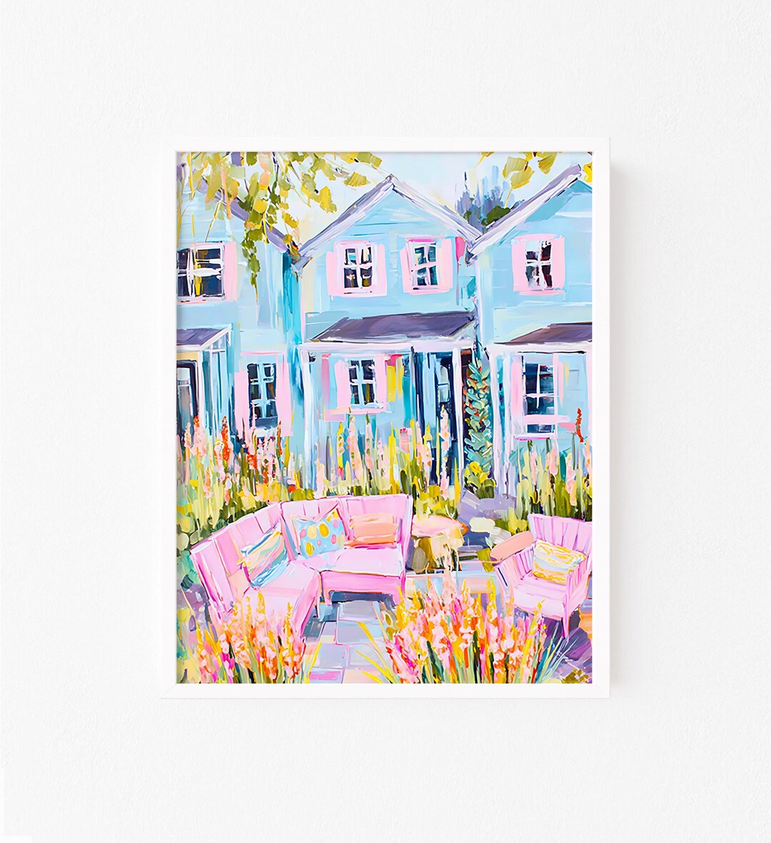 Blue Cottage Garden Art Print – Abstract Impressionist Landscape ...