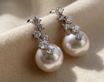 Australian South Sea Pearl Ingot Earrings,Starry Night South Sea Pearl Studs Jewelry