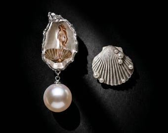 Birth of Venus Inspired Pearl Earrings, Vintage Baroque Art Jewelry, Natural Freshwater Edison Pearl Drop Earrings, Romantic Renaissance