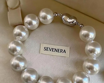 Genuine Australian White Tone Pearl Bracelet, 11–12mm Large Near-Round Pearls, Sterling Silver or 18K Gold Clasp, Minimal Luxury Jewelry