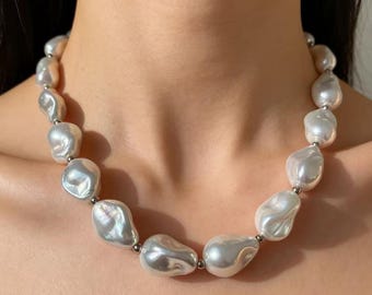 Handmade Baroque Pearl Necklace – Australian White, Sterling Silver Clasp