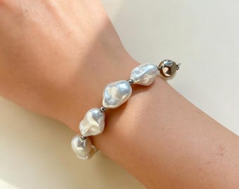 Fine Jewelry Handmade Baroque Pearl Bracelet – Australian White, Sterling Silver Clasp