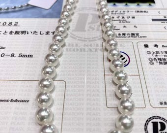 8–8.5mm Top Grade Natural Color Hanadama Akoya Pearl Necklace - Only 3 pairs available