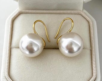 18K Gold Hook Edison Pearl Earrings, Aurora Luster, Bridal Jewelry, Gift for Mom