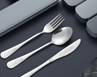 Personalized Stainless Steel Cutlery Set, Custom Engraved Name Flatware, Birthday Christmas Gift