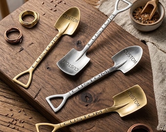 Custom Engraved Stainless Steel Shovel Spoons, Dessert Coffee Name Spoon