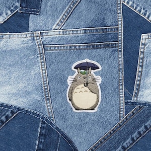 Forest Spirit Embroidered Patch, Studio Ghibli Anime Umbrella Badge, Kawaii Backpack Applique