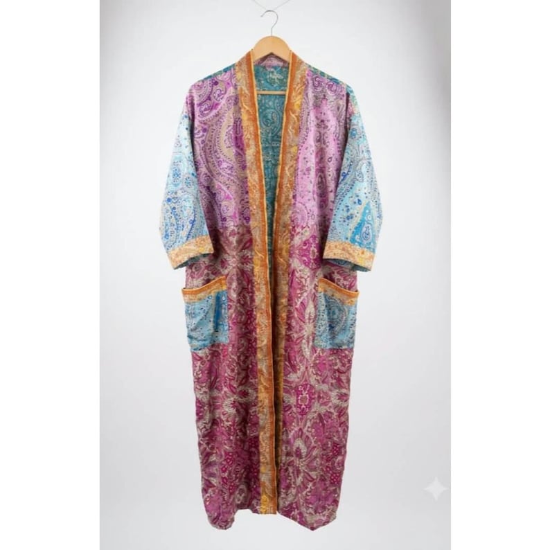 Vintage Long Silk Kimono Robe: Lightweight Dressing Gown, Beach Cover ...