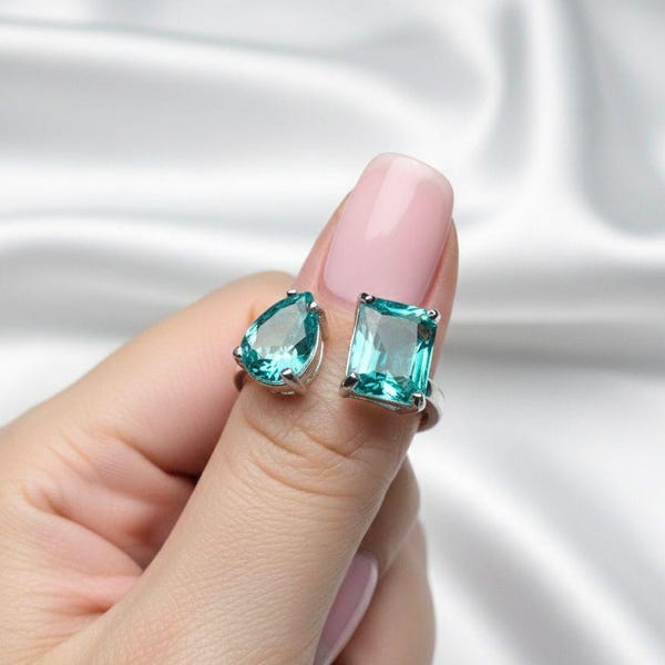 Paraiba Tourmaline Ring Celtic 925 Sterling Silver Adjustable Engagement Ring Blue Gemstone Gift For Her