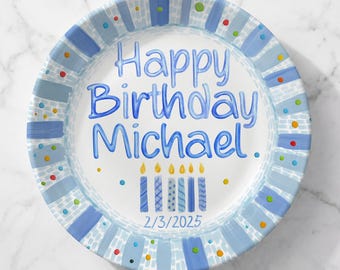 Personalized 1st Birthday Plate, Custom Baby Name Ceramic Plate, First Birthday Keepsake Gift for Boy Girl Toddler Party Gift P622RI30