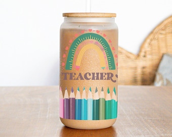 Teacher - Teacher Gift - Teacher Gift - Teacher 16 oz Can Glass With bamboo Lid