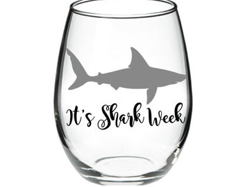 Shark - Shark Wine Glass - It's Shark Week 15 oz Stemless Wine Glass