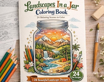 Landscapes in a Jar Coloring Book | 24 Scenic Landscape Pages