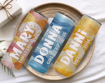Custom Vacation Tumbler - Personalized Name -  Matching Beach Vacation -  Spring Break - Bachelorette Girls Trip 20oz Skinny Tumblers