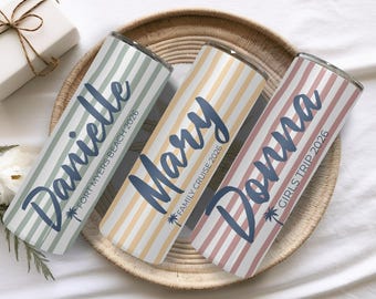 Custom Vacation Tumbler - Personalized Name -  Matching Beach Vacation -  Spring Break - Bachelorette Girls Trip 20oz Skinny Tumblers