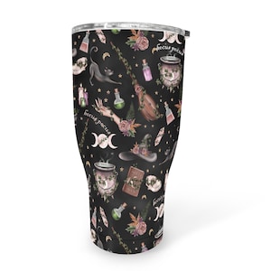 Mystical Witch Tumbler – Spooky Cats, Cauldrons, Moon 30oz Fat Tumbler