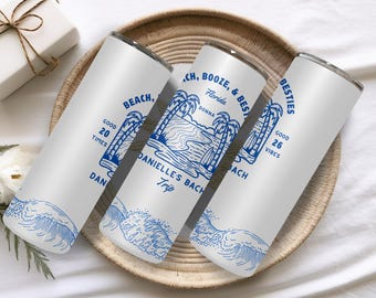 Custom Vacation Tumbler - Personalized Name -  Matching Beach Vacation -  Spring Break - Bachelorette Girls Trip 20oz Skinny Tumblers