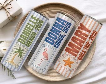 Custom Vacation Tumbler - Personalized Name -  Matching Beach Vacation -  Spring Break - Bachelorette Girls Trip 20oz Skinny Tumblers