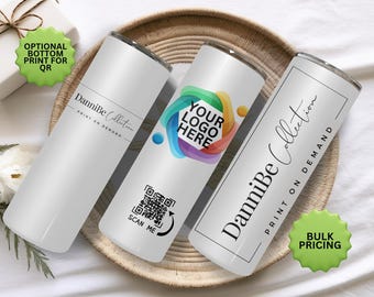 Custom Logo Skinny Tumbler – 20oz Personalized Business Cups – Branded Tumbler with Your Logo – Bulk Corporate Gifts – Promotional Drinkware