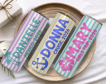 Custom Vacation Tumbler - Personalized Name -  Matching Beach Vacation -  Spring Break - Bachelorette Girls Trip 20oz Skinny Tumblers