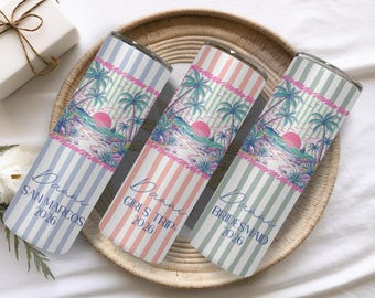 Custom Vacation Tumbler - Personalized Name -  Matching Beach Vacation -  Spring Break - Bachelorette Girls Trip 20oz Skinny Tumblers