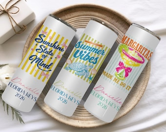 Custom Vacation Tumbler - Personalized Name -  Matching Beach Vacation -  Spring Break - Bachelorette Girls Trip 20oz Skinny Tumblers