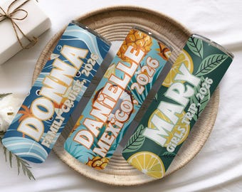 Custom Vacation Tumbler - Personalized Name -  Matching Beach Vacation -  Spring Break - Bachelorette Girls Trip 20oz Skinny Tumblers