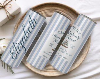 Custom Vacation Tumbler - Personalized Name -  Matching Beach Vacation -  Spring Break - Bachelorette Girls Trip 20oz Skinny Tumblers