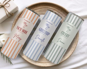 Custom Vacation Tumbler - Personalized Name -  Matching Beach Vacation -  Spring Break - Bachelorette Girls Trip 20oz Skinny Tumblers