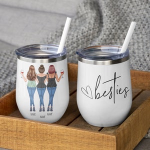 Personalized Best Friends Tumbler – Custom Cartoon Friend Skinny Tumbler with Names – BFF Gift for Women, Sisters, Girls Trip Cup