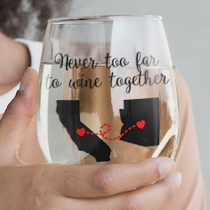 Best Friend Wine Glass Long Distance Friendship Gift Friendship Long Distance Friendship Distance 11.75 oz Stemless Wine Glass image 1